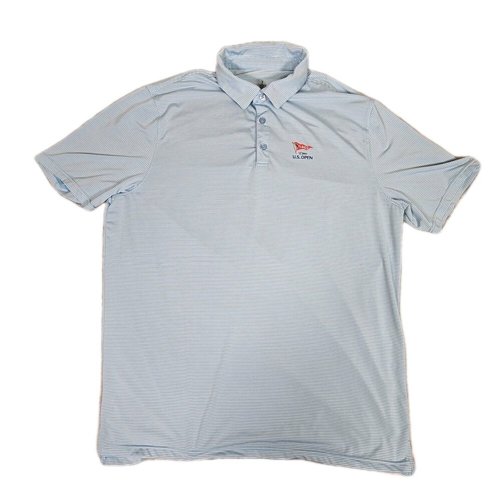 US Open LACC Golf Polo Shirt Mens XL Blue Striped Performance Short Sleeve